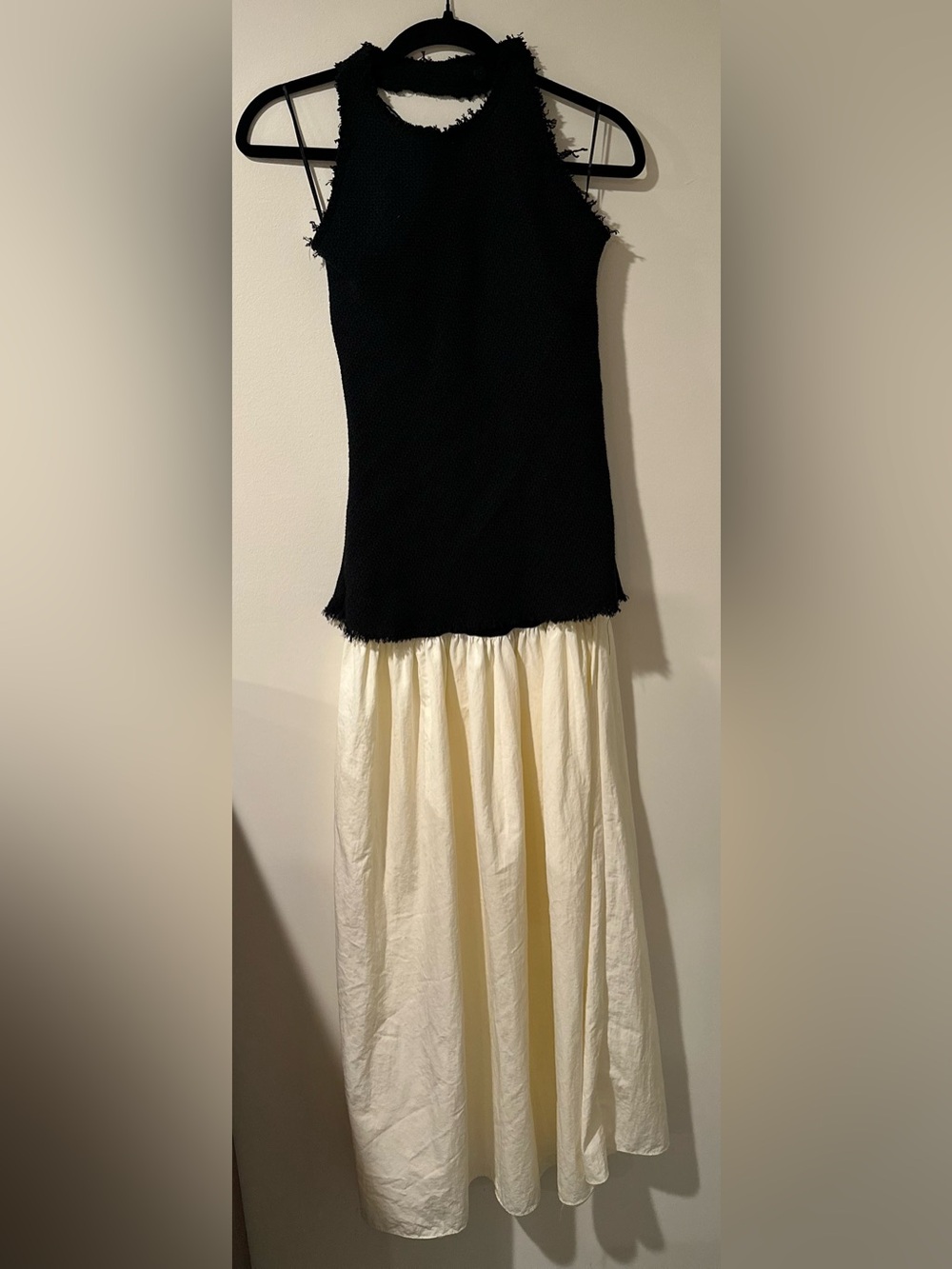 Zara Black Sleeveless Top with Cream Maxi Skirt